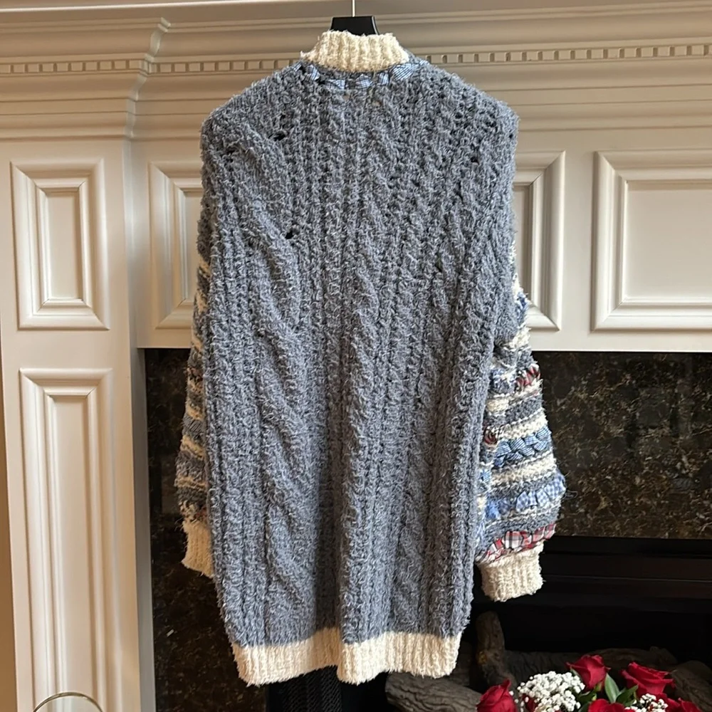 Care Free People Life's Purpose knit woven ribbon trimmed cardigan sweater sz.XS
